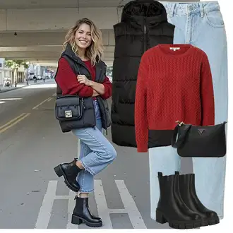 Outfit sa Crna Chelsea Gležnjača/Gumena Gležnjača/Ravna Gležnjača/Podstavljena Gležnjača/Kožna Jakna About You "Proljetni outfit"