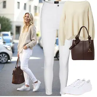 Outfit sa Siva/Bijela/Krem Skinny Hlače/Jeggings/Tajice s Prorezom/Termo Hlača/Tajice visokog Struka/Treggings VERO MODA "Outfit za proljeće"