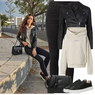 so sponou Outfit s Černá/Tmavě šedá/Růžová/Bílá Kožené Bund Bunda z Umělé Kůže/Motorkářské Bund/Kožené Bund/Motorkářská bunda/Bunda s Bočním Zipem yas "Cool vzhled na jaro"