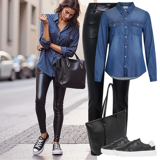 Outfit sa Crna/Tamnoplava/Bijela/Plava Hlača Velika Veličina/Tajice Velika Veličina wallis "Proljetni outfit"