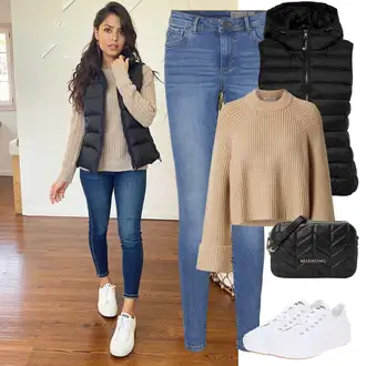 Outfit s Hnědá/Béžová/Khaki Svetr Carmen/Kašmírový Svetr/Hrubě pletený svetr/Crop Svetr/Svetr s Výstřihem/Pletený Svetr/Jednoduchý Svetr/Rolák/Zimní Svetr/Vlněný Svetr/Svetr s límečkem/Basic Svetr Edited "Cool vzhled na jaro"