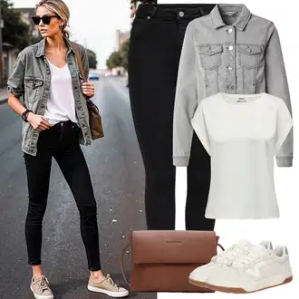 Outfit sa Crna Kožna Jakna/Bikerske Traperice/Traperice s Prorezom/Push-up Traperice/Kožne Cipele/High Waist Traperice/Termo Traperice Only "Lagana odjeća"