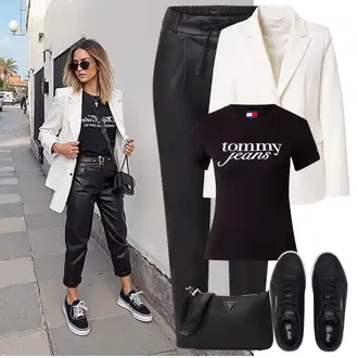 Outfit sa Crna Tenisica s platformom/Niska Tenisica/Skate cipela/Kožna Tenisica Puma "Proljetni outfit"