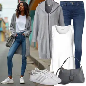 Outfity pro sport Cool s Modrá Boyfriend Džínové kalhoty/Navlékací džíny/Zkrácené Džíny/Sweat Džíny/Pánské tričko Only, Bílá/Béžová Teniska na platformě Puma "Jarní outfit"Look: Emo, 90tá léta, Ležérní, Cool, Mom, Venkovní, Unisex, Univerzitní, Estetika, Extravagantní, Hip Hop, Skater, Techno