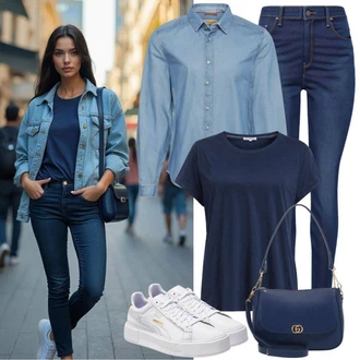 Outfit s Modrá/Světle modrá Halenka s Výšivkou Anglaise/Tunika s Krátkým Rukávem/Halenka s Krátkým Rukávem/Vyšívaná blůza/Boho halenka/Tunikové Tričko/Džínsová Blůza temu "Jarní outfit"