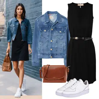 Outfit s Černá Jednobarevné/Skater šaty/Šaty s nadýchaným rukávem/Plisované Šaty/Šaty Niki/Midi Šaty/Šaty po kolenu/Žerzejové Šaty/Šaty Fit & Flare/Elegantní šaty ke Kolenům/Šaty s Kapsou/Ležérní Šaty/Šaty Do Áčka makover "Jarní volnočasový outfit"