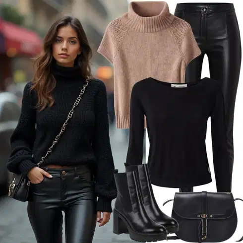 Kombinace Černá Sveter Basic Svetr/Svetr Carmen/Kašmírový Svetr/Kašmírový Svetr/Svetr s Kulatým Výstřihem/Jednoduchý Svetr/Vlněný Svetr VERO MODA