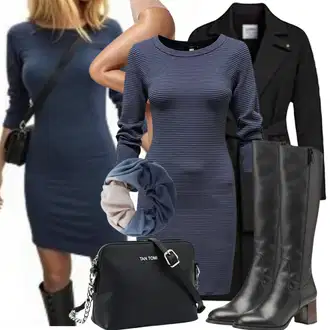 Outfit sa Crna/Smeđa/Tamnoplava Uska Haljina/Haljina S Visokim Ovratnikom/Pletena Haljina/haljina uz Tijelo/Pamučna haljina/Mini Haljina/Haljina dugih rukava/Haljina S Visokim Ovratnikom happiness İstanbul "Jesenska odjeća za svakodnevno nošenje"