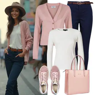Outfity pro sport Cool s Růžová Klasická Taška Přes Rameno/Plenková taška/Taška Přes Rameno/Malá Taška/Nafouknutá taška/Sportovní Taška Přes Rameno Lascana, Tmavě modrá/Světle modrá/Modrá Rovná Kalhoty/Business Kalhoty/Strečová Kalhoty/Dlouhá Kalhoty/Mušelínové kalhoty/Úzká Kalhoty/Obleková Kalhoty/Kalhoty se Štěrbinou/Navlékací Kalhoty VERO MODA "Klasický Jarní Outfit"Look: Babydoll, Šik, Klasické, Cool, Disko, Slavnostní, Italský, Emo, Kancelář, Venkovní