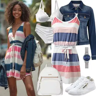 Outfit s Bílá Mini batoh/Mini batoh Kipling "Krásný jarní outfit"