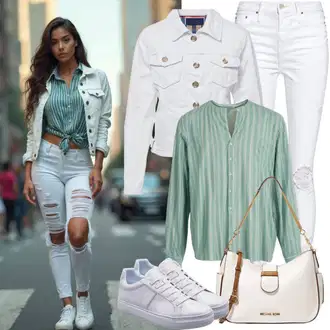 Outfit s Šedá/Bílá/Krémová/Světle šedá/Světle modrá Bunda Krátké Džínové Bundičky/Džínové Bund/Krátký Bund/Krátký Bund Only "Krásný jarní outfit"