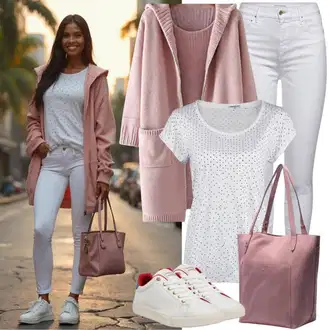 Outfity pro sport Cool s Bílá/Krémová Kožená bunda/Slim Fit Džíny/Kotníková Bota/High Waist Džínové Kalhoty/Termální Džíny/Džíny s Rozparkem/Kožené Boty/Push up Džín Only, Bílá/Krémová Teniska na platformě/Plátěná teniska/Nízká Teniska Converse, Růžová Bagetová taška/Klasická Taška Přes Rameno/Taška Přes Rameno/Dopisová peněženka/Brašna/Sportovní Taška Přes Rameno Guess "Krásný Jarní Outfit"Look: Styl, Cool, Old Money, Univerzitní, Bad Taste, Krásný, Skater, Sportovní, Unisex, Rad, Elegantní, Slavnostní, Vintage