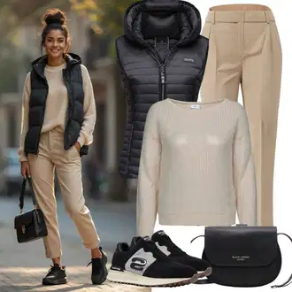 Eleganten outfit mit Bež/Khaki Poslovna Hlača/Nagubane hlače/Obleka Hlača/Hlače z Visokim Pasom/Hlače iz muslina/Hlača z Razporkom/Plisirane Hlače/Plisirane spredaj hlač/Slip-on Hlača/Ravna Hlača/Moška Usnjena Jakna Trendyol "Lahka obleka"Look: Eleganten, Plemenita, Priložnostne, Pametno priložnostno, Klasična, Lepo, Traditional, Fancy