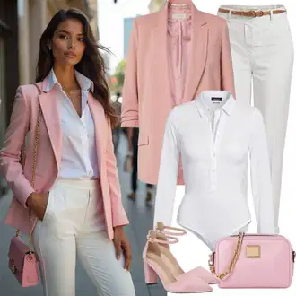 Outfit s Šedá/Bílá/Krémová Business Kalhoty/Obleková Kalhoty/Marlene Kalhoty/Kalhoty se Štěrbinou/Plisovaná kalhoty about you x iconic by tatiana kucharova "Lehký outfit"