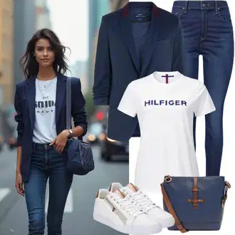 Outfit s Modrá/Tmavě modrá/Světle modrá Mini batoh/Mini batoh Kipling "Lehký outfit"