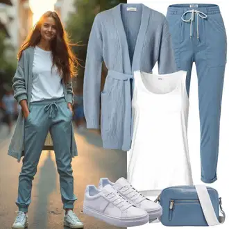 Outfit s Světle modrá/Modrá Svetr kroj/Krátký svetr/Letní svetr/Kašmírový kardigán/Kardigán s výstřihem do V/Bavlněný svetr Noisy may "Lehký outfit"