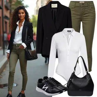 Outfity do kanceláře Pracovní pohovor s Bílá/Krémová Halenka se Stojatým Límcem/Žehlení odolná blůza/Blůza s nášivkou na lokti/Blůza s knoflíčkem/Crash blůza/Halenkové Body/Halenka s Dlouhým Rukávem/Oversize Halenka/Slip-on Halenka/Oversize Muselínová Blůza/Businessová Halenka VERO MODA "Lehký outfit"