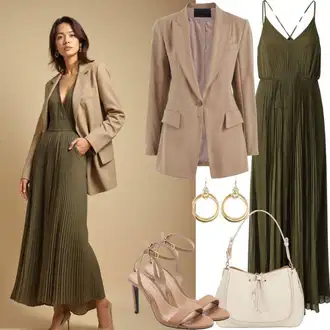sviatočné Outfit sa Tamnozelena Maksi Haljina/Nicky Haljina/Duga Ljetna Haljina/Duga pletena haljina/Haljina S Printom/Haljina dugih rukava/Duga Haljina/Haljina s Prorezom/Jesenska Haljina/Haljina s 3/4 Rukavom bershka "Ljetne odjeće"Look: Lagano, Rad, Rap, Boja, Empire, Jazz, Mom, Skater, za srednje godine, Preodjeven, sviatočné, Hippie, Old Money