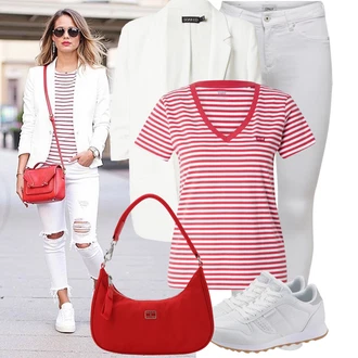 Outfit s Šedá/Bílá/Krémová/Stříbrný Džínové Legíny/Jeggings/Push up Kalhoty/Skinny Kalhoty/Tregíny next lvl "Stylový outfit na jaro"