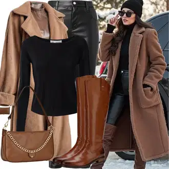 outfit mit Rjava Široki škorenj/Nagubani Škorenj/Škornj čez Koleno/Dolg Škorenj/Usnjen Škornj Čez Koleno/Visok Škornj do Kolen/Škornj z visokimi petami/Ravni škornji čez koleno/Klasični škorenj SOHO "Moden videz"