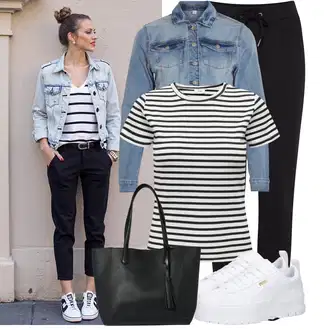Prugasto Outfit sa Tamnoplava/Crna/Bijela Majica I Top Veći Broj/Bluza Veći Broj JdY "Moderna kombinacija za slobodno vrijeme"