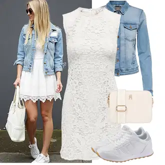 Outfit s Šedá/Krémová/Bílá/Hnědá Pouzdrové Šaty/Šaty S Vysokým Výstřihem/Krajkové Šaty/Mini Šaty/Šaty Bez Rukávů Only "Stylové kombinace pro volný čas"