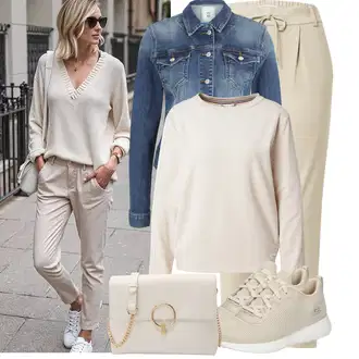 Outfit s Béžová/Khaki/Hnědá Mušelínové Kalhoty/Mrkvová Kalhoty/Ležérní Kalhoty/Úzká Kalhoty/Paperbag Kalhoty Only "Stylové kombinace pro volný čas"