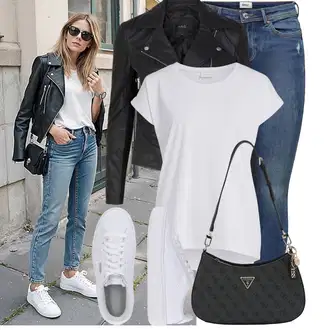 Outfit sa Crna/Bijela/Tamnosiva/Pink Kaput yas "Moderan outfit za slobodno vrijeme"