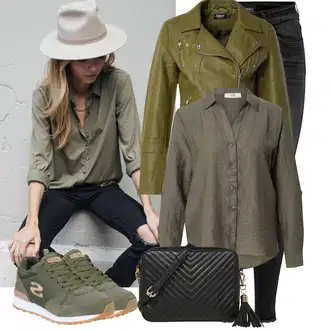 Outfit sa Crna/Tamnosiva/Siva/Svjetlosiva/Kaki Kožna Jakna/Traperice s Prorezom/Push-up Traperice/High Waist Traperice/Kožne Cipele/Termo Traperice/Zimska jakna/Bikerske Traperice Only "Moderan outfit za slobodno vrijeme"