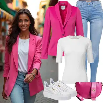 Outfity pro práci Krásný s Světle modrá Kožená bunda/Kožené Boty/High Waist Džínové Kalhoty/Džíny s Rozparkem/Push up Džín/Slim Fit Džíny Pepe Jeans "Módní jarní outfit"Look: 90tá léta, Klasické, Cool, Krásný
