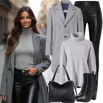 Outfit sa Siva/Svjetlosiva Pleteni Kaput/Vuneni kaput/Pleteni Flis Kaput/Usko Krojena Kaputa/Kaput od Kašmira/Kaput od Vunenog Flisa/Midi Kaput/Sako Kaput/Lagani Kaput Only "Modni proljetni outfit"