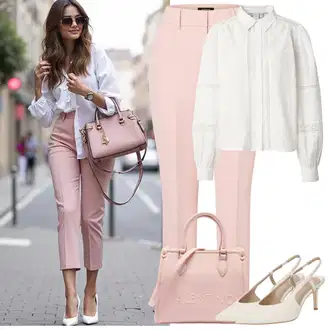 Outfit sa Pink Hlače 7/8 Hlača/Capri Hlače/Hlača od Odijela/Poslovna Hlača/Uske Hlača/Slip-on Hlača/Hlače Visokog Struka/Ravna Hlača/3/4 Hlača/Hlače s Prorezom More & More "Klasični proljetni outfit"