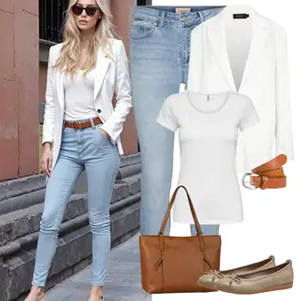 Outfit sa Bijela/Krem Kaput/Bluza Veći Broj/Bluza i Tunika misspap "Savršen za proljeće"
