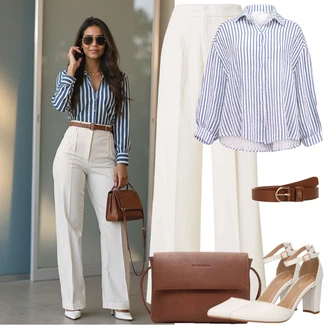 Elegantan Outfit sa Krem/Kaki/Bež/Bijela Hlače s prednjim naborom/Hlače S Naborom/Hlače od muslina/Široka Hlača/Hlače Visokog Struka/Marlene Hlača/Hlača od Odijela/Naborane Hlače/Palazzo Hlača/Hlače s Prorezom/Tradicionalna Hlača Copenhagen Muse "Moderni proljetni outfit"Look: Vanjski, GoGo, Ured, Elegantan, Old Money