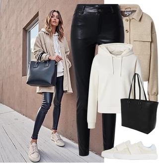 Outfit sa Crna/Tamnoplava/Bijela/Plava Hlača Velika Veličina/Tajice Velika Veličina wallis "Savršen za proljeće"