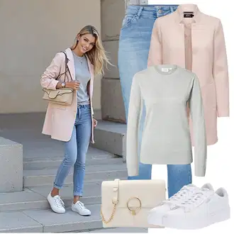 Outfit s Šedá/Stříbrný Basic Svetr/Kašmírový Svetr/Svetr z Jemné Pleteniny/Svetr na kojení/Svetr s Kulatým Výstřihem/Jednoduchý Svetr/Termo Svetr/Svetr s límečkem SAINT TROPEZ "Jarní outfit"