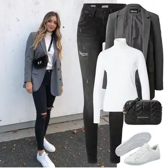 Outfit s Bílá/Krémová Sveter Rolák/Svetr s límečkem soft rebels "Jarní outfit"