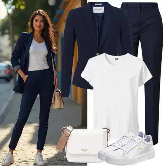 Outfity pro sport Cool s Tmavě modrá/Světle modrá/Modrá Rovná Kalhoty/Business Kalhoty/Strečová Kalhoty/Dlouhá Kalhoty/Mušelínové kalhoty/Úzká Kalhoty/Obleková Kalhoty/Kalhoty se Štěrbinou/Navlékací Kalhoty VERO MODA, Černá/Bílá/Fialová Látková taška/Teddy taška/Dopisová peněženka/Bagetová taška/Taška/Malá Taška/Velká taška/Sportovní Taška Přes Rameno/Taška Přes Rameno temu "Perfektní Kancelářský Outfit"Look: Emo, Cool, Kancelář, Venkovní, Rap, Elegantní, Old Money, Premium, Vintage