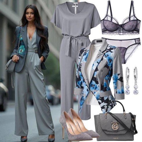 Kombinace Šedá/Světle šedá Slavnostní Overall/Svatební kombinéza/Elegantní Overal/Overal se širokými nohavicemi/Letní Overall Only