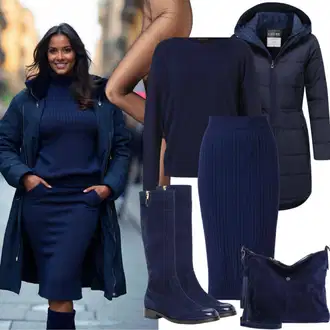 Outfit s Tmavě modrá Svetry 2 v 1/Basic Svetr/Kašmírový Svetr/Svetr z Jemné Pleteniny/Kašmírový Svetr/Svetr na kojení/Jednoduchý Svetr/Svetr s V-výstřihem/Vlněný Svetr/Svetr s přehozem Tom Tailor "Perfektní pro zimu"