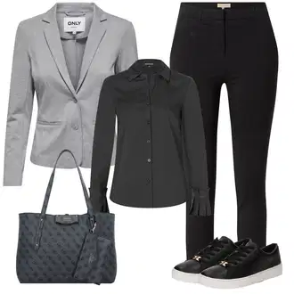 Jubilej outfit mit Temno modra/Siva/Temno siva/Modra Nakupovalna torba/Poslovna torba/Vrečka za prenašanje/Torba za čez ramo/Pisarniška torba/Torba za čez ramo/Nakupovalka Guess "Popoln pomladni videz"Look: Pustovanje, Koncert, Gala, Jubilej, Materinski dan