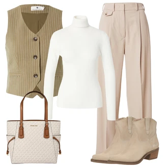 Outfits for chubby Lepo mit Bež/Rjava Poslovna torba/Vrečka za prenašanje/Previjalna torba/Torba za čez ramo/Pisarniška torba/Satchel torba/Torba za čez ramo/Nakupovalka MICHAEL Michael Kors "Popoln videz za pomlad"Look: Mom, Lepo, Stari denar
