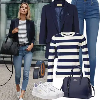 Outfity do kanceláře Pracovní pohovor s Černá/Modrá/Tmavě modrá Dvojřadový Sako/Oversize Sako/Boyfriend Sako the fated "Praktický vzhled"