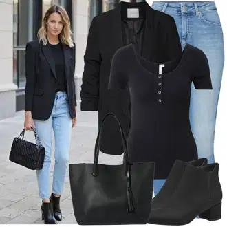 Outfit sa Crna Gležnjača na visoku petu/Poslovna Obuća/Kožna gležnjača/Chelsea Gležnjača/Ravna Gležnjača/ljetna gležnjača/Podstavljena Gležnjača/Čizma na Špic Tamaris "Praktičan look"