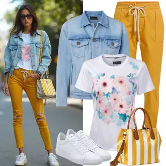 S zakovicama Outfit sa Svjetloplava/Plava Traper Jakna/Kratka Traper Jakna/Kratka Jakna/Crop Jakna bershka "Proljetna odjeća"Look: Raditi, S zakovicama, Jahanje