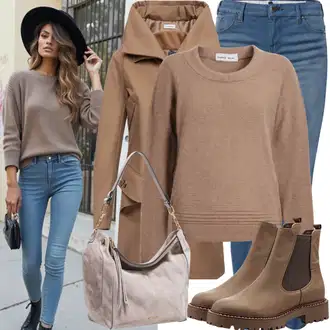 Outfit sa Smeđa Chelsea Gležnjača/Čizma za Jahanje About You "Proljetni izgled"