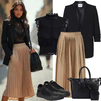 Outfit sa Crna Tenisica s platformom/Niska Tenisica/Skate cipela/Kožna Tenisica Puma "Savršeni građevinski outfit"