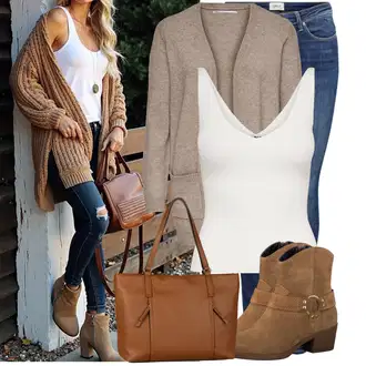 Kombinacije od trapera Pametno ležerno sa Siva/Smeđa/Bež Pletivo Veći Broj Only "Moderni outfit za proljeće"Look: Za Kuću, Prevelik, Ležerno, Sveučilišna, Pametno ležerno