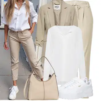Outfit s Béžová/Khaki/Hnědá Mušelínové Kalhoty/Mrkvová Kalhoty/Ležérní Kalhoty/Úzká Kalhoty/Paperbag Kalhoty Only "Módní jarní outfit"