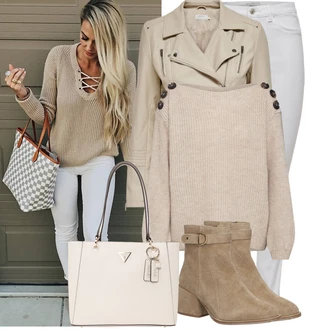 Krátká Outfit s Béžová/Khaki/Hnědá Motorkářské Bund/Kožené Bund Bunda z Umělé Kůže/Bunda s Bočním Zipem/Kožené Bund/Motorkářská bunda Only "Stylový outfit na jaro"